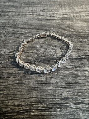925 Sterling Silver Graduated Round Clear Stone Tennis Bracelet 7.25” 14.2g